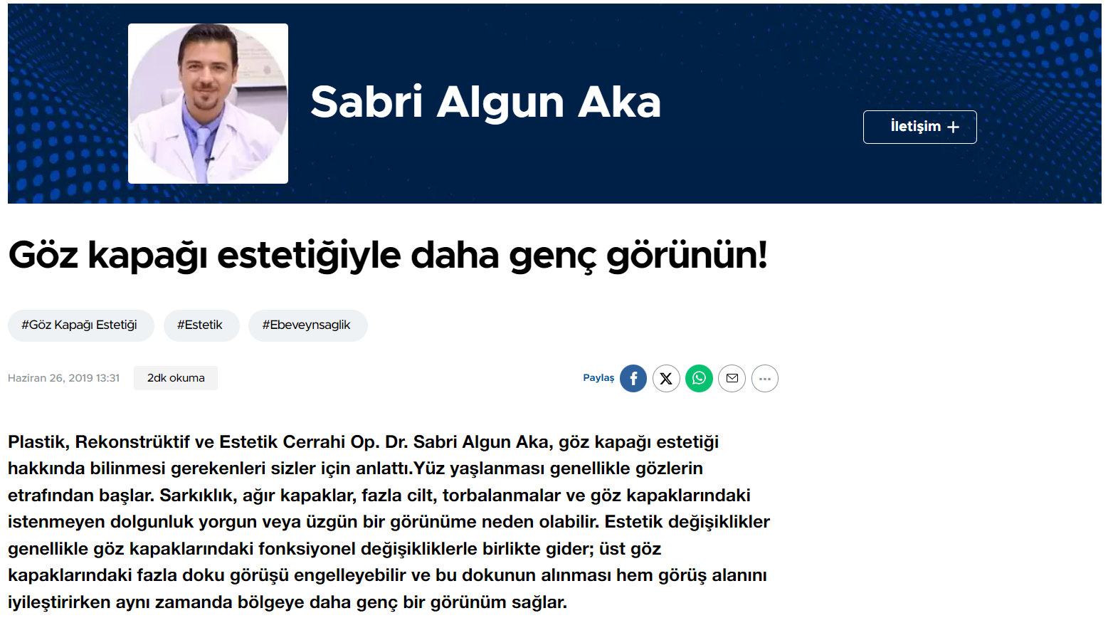 Op. Dr. Sabri Algun Aka Hürriyet'te